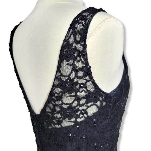 Mori Lee Lace Sequin Button Back Dress in Black Size 8 - Picture 9 of 15
